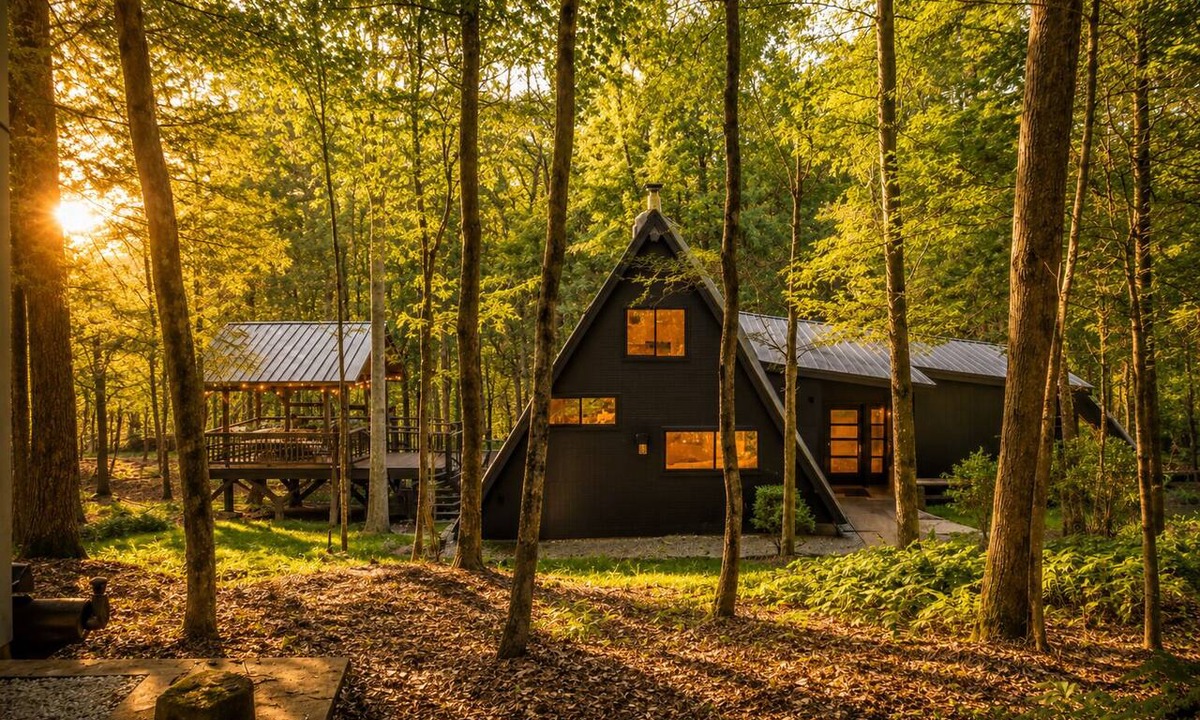 Ellijay Cabin | A Frame - Riverfront Views - Deck - Patio - Fly Fishing - Stone Fireplace
