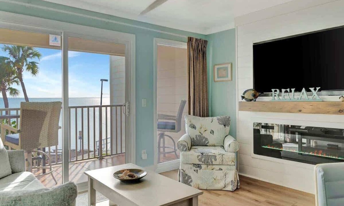 Rocky Point Condo | Relax 10ft from the Bay! Enjoy sunsets on balcony!