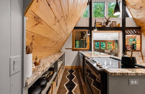 Ellijay Cabin | A Frame - Riverfront Views - Deck - Patio - Fly Fishing - Stone Fireplace