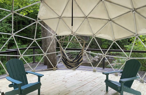 Deep Gap RV Rental | Campsite with Private Tree House Gazebo on a trout creek
