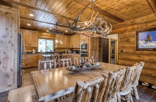 South Fork House | Custom riverfront log home w/hot tub, decks & fireplace