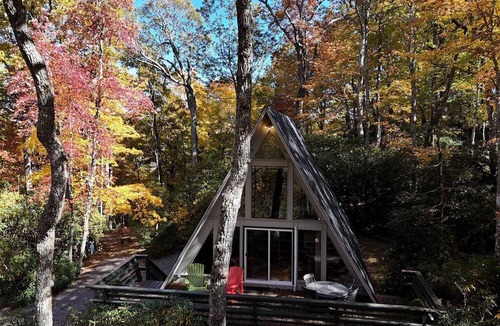 Burnsville Cabin | Deluxe A-Frame Chalet in Front of Waterfall in Blue Ridge Mountains, North Carolina