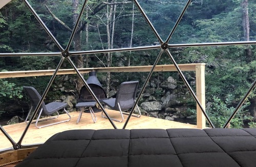 Deep Gap RV Rental | Glamping Geodesic Dome Tent - Trout Stream, Fire Pit & Privacy +