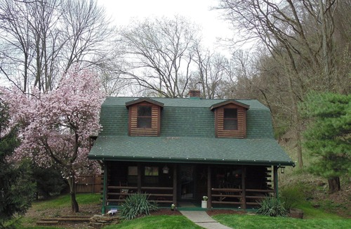 Etna Cabin | Log cabin unique getaway, private, city & river views, hot tub, pet friendly!