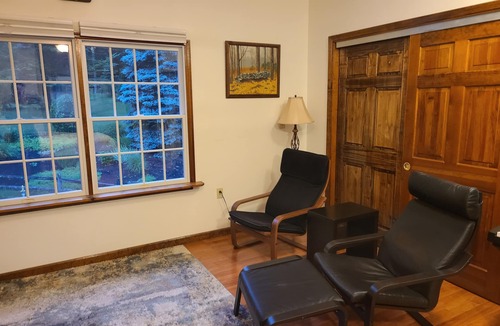 Redding Ridge Apartment | Private Bedroom And Bathroom , second room with work or eating area on 2nd floor
