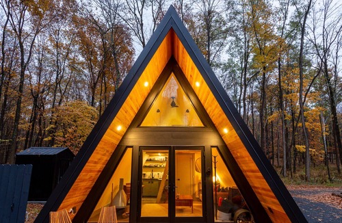 Freehold Cabin | Tiny Home A-Frame with Hot Tub in the Northern Catskills