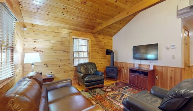 Dog-friendly cabin with kitchen, firepit, AC, gym, ping-pong & fun awaits