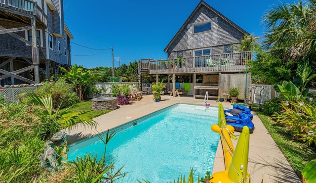 Dog-friendly home with private pool, firepit, fenced yard, covered patio, & deck